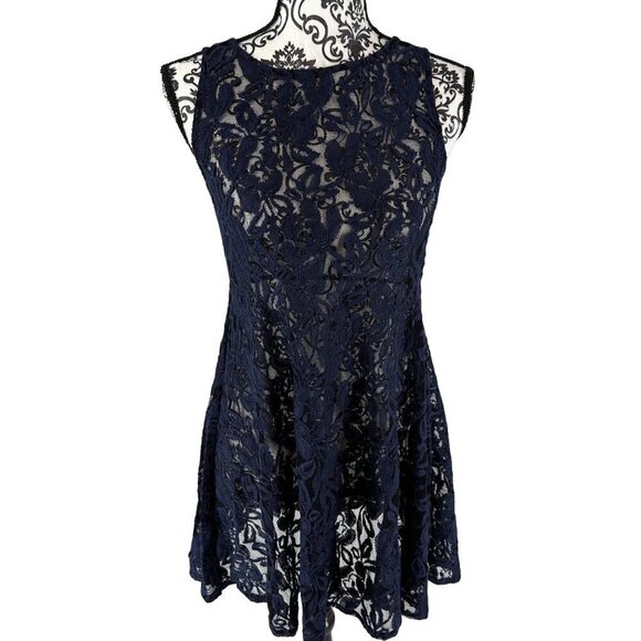 Free People Blue Lace Translucent Sleeveless Dress Lace overlay Size XS - Picture 1 of 12